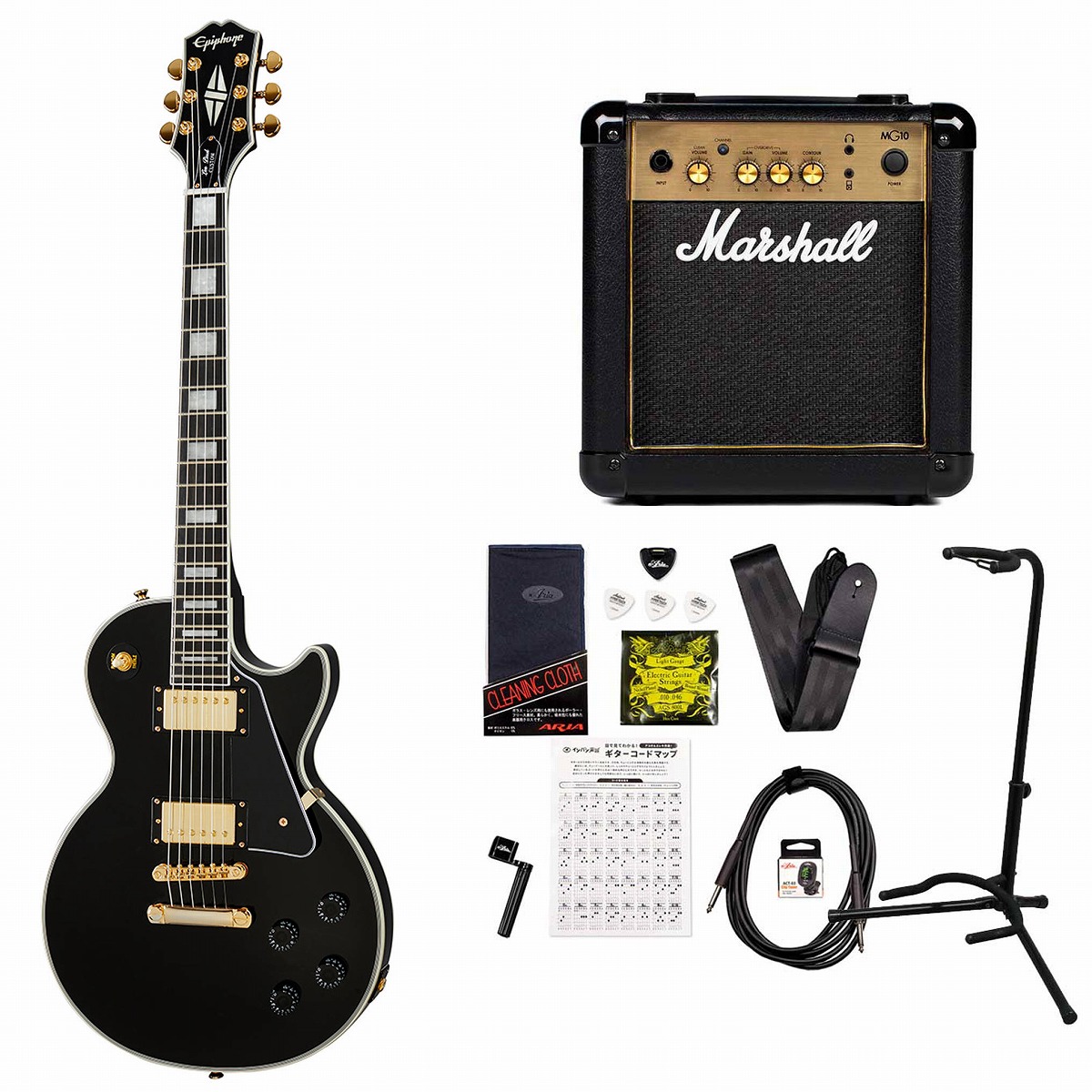 Epiphone / Inspired by Gibson Les Paul Custom Ebony エピフォン エレキギター レスポール カスタム MarshallMG10アンプ付属エレキギター初心者セット