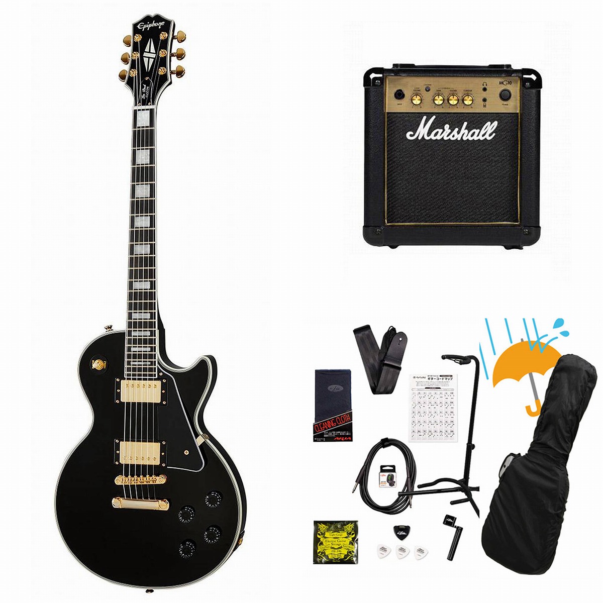 Epiphone / Inspired by Gibson Les Paul Custom Ebony エレキギター レスポール カスタム Marshall MG10アンプ付属エレキギター初心者セット