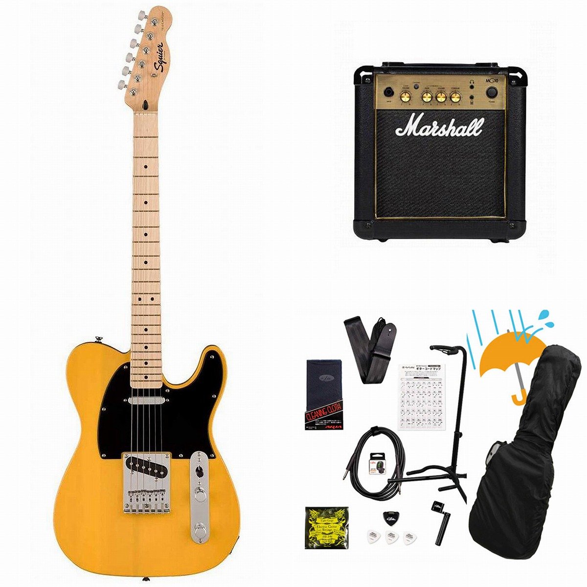 Squier by Fender / Sonic Telecaster Maple FB BK PG Butterscotch Blonde Marshall MG10アンプ付属エレキギター初心者セット