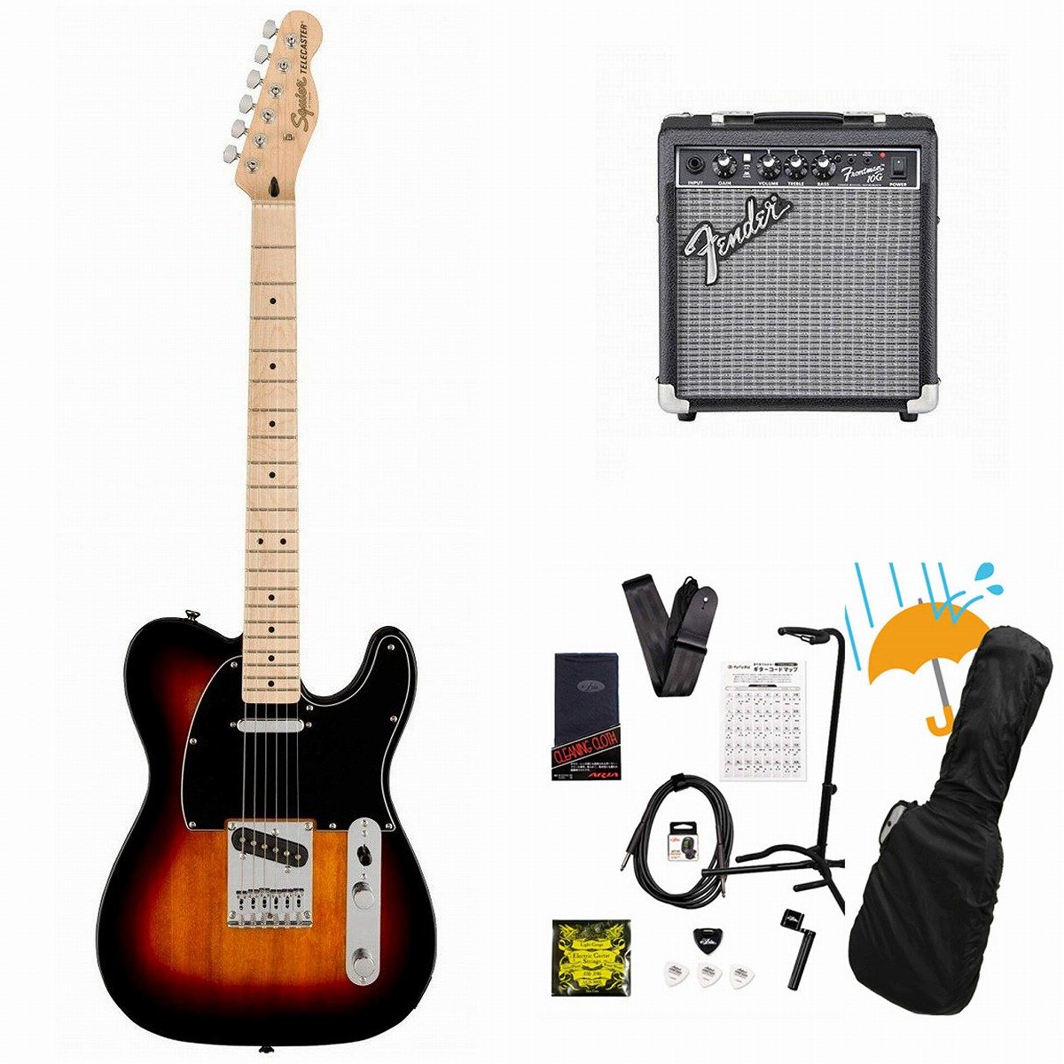 Squier by Fender / Affinity Series Telecaster Maple FB BK PG 3-Color Sunburst エレキギター Fender 10Wアンプ付属エレキギター初心者セット